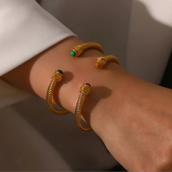 Adelaide Tiger Eye 18K Gold Stainless Steel Cuff Bracelet - Picture 2 of 7